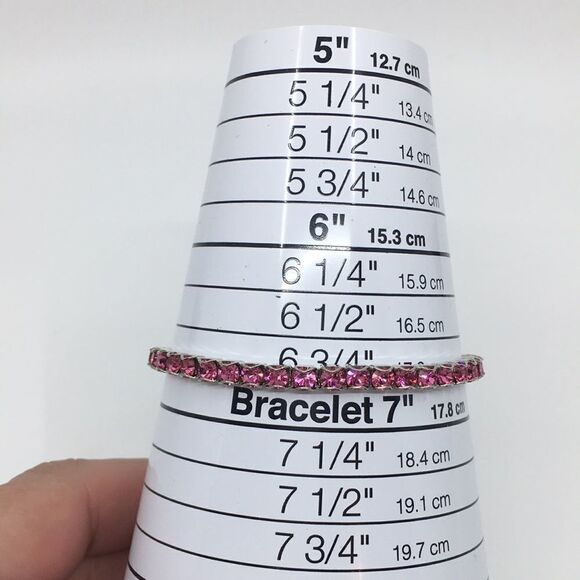 October Birthstone Rhinestone stretch bracelet pink rhinestones silver tone - Picture 5 of 11